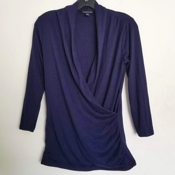 41 Hawthorn Henri Surplice Wrap Ruched Knit Top XS - Picture 3 of 11